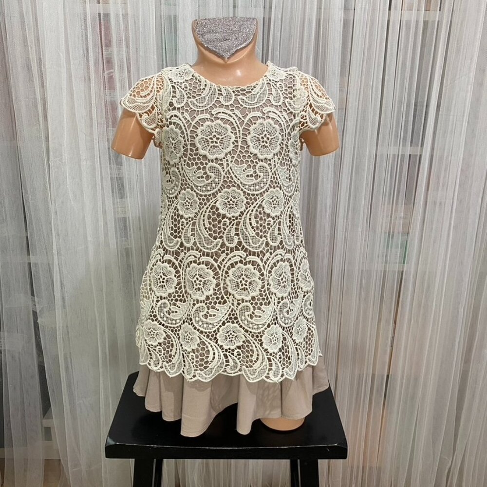 Zara Girls Soft Collection Lace Overlay Cap Sleeve Dress Size Kids 7/8